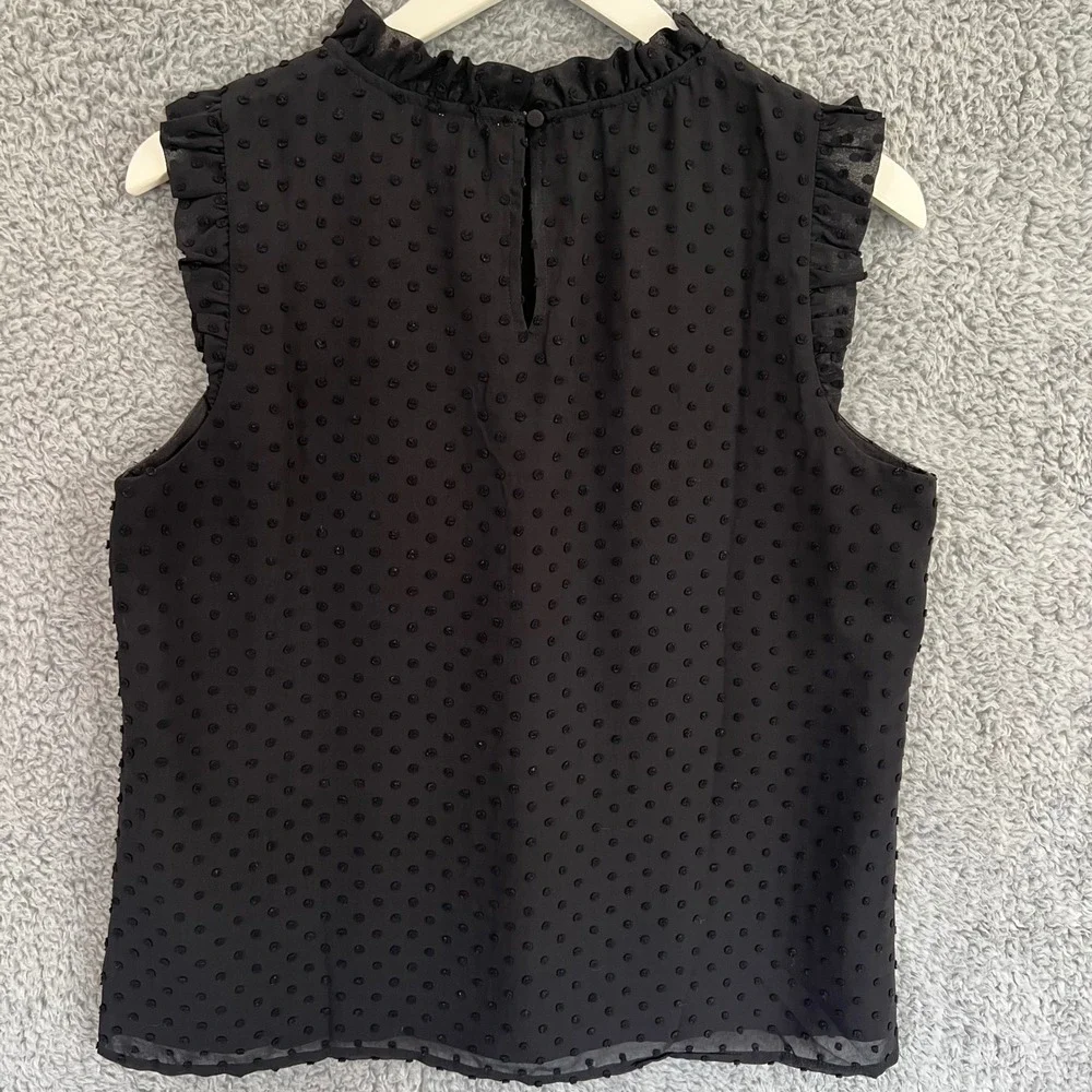 Black Swiss Dot Ruffle Blouse J.Crew Medium Sleeveless Sheer Romantic Top
